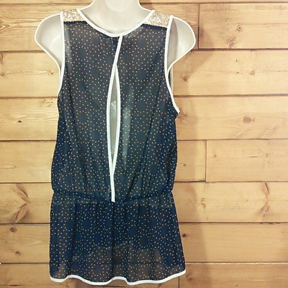 Cecico | Sheer Split Back Elastic Waist Top M - Picture 2 of 3